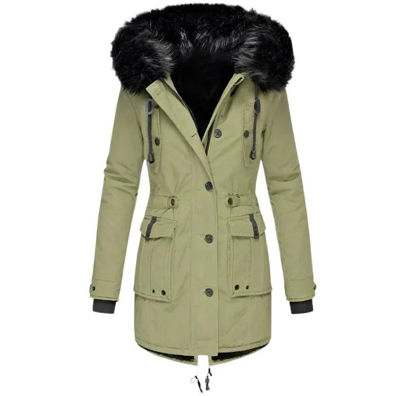 Women's Mid-Length Thick Hooded Drawstring Winter Jacket