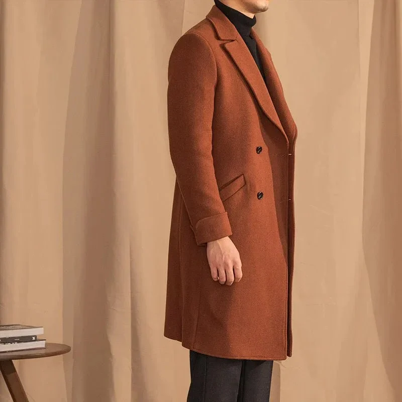 Warm Mid-Length Wool Coat For Men