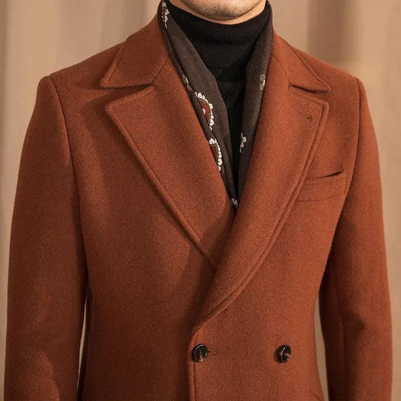 Warm Mid-Length Wool Coat For Men