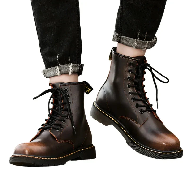 Men's High-Top Shoes British Style Tooling Leather Martin Boots