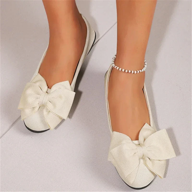 Bowknot Flats Shoes Fashion Casual Round Toe Slip-On Loafers For Women