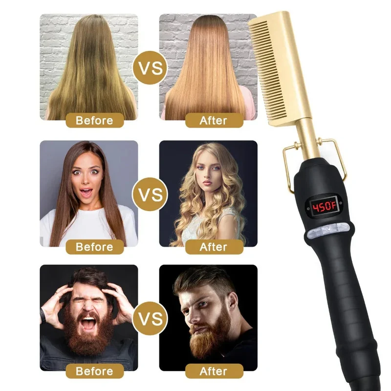 Multi-Functional Three-In-One Hair Curler Straightener Beard Comb