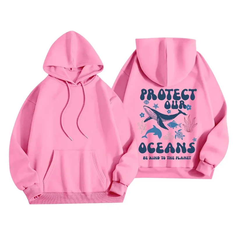 Women's Stylish And Lightweight Long Sleeve Save Our Oceans Pullover Hoodies