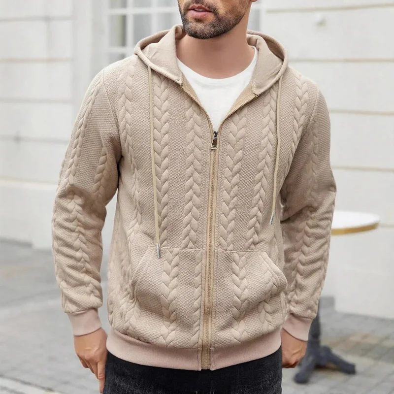 Men's Sporty Solid-Color Patterned Casual Hoodie