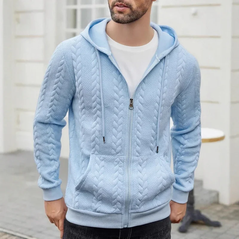 Men's Sporty Solid-Color Patterned Casual Hoodie