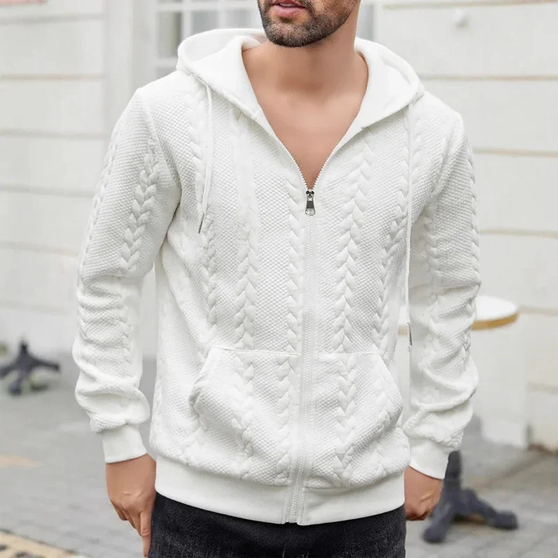 Men's Sporty Solid-Color Patterned Casual Hoodie