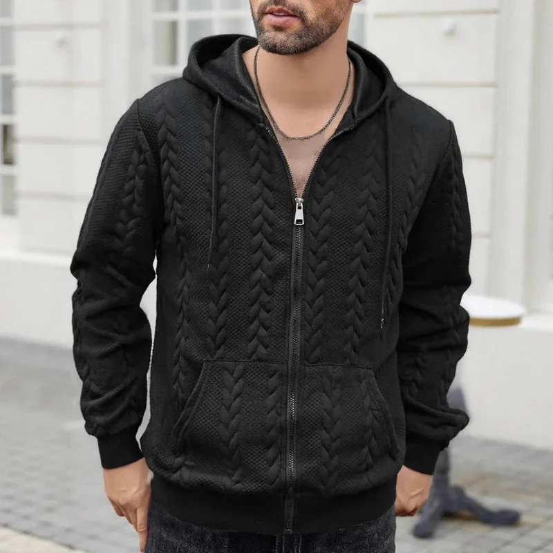 Men's Sporty Solid-Color Patterned Casual Hoodie