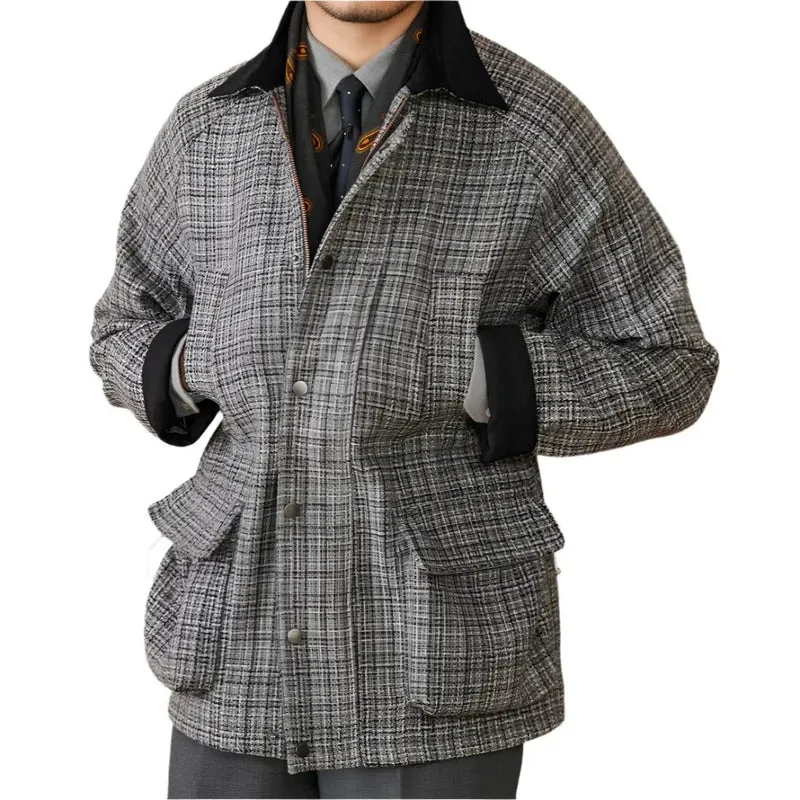 Woolen Safari Jacket All-Matching Stitching Warm Retro Coat