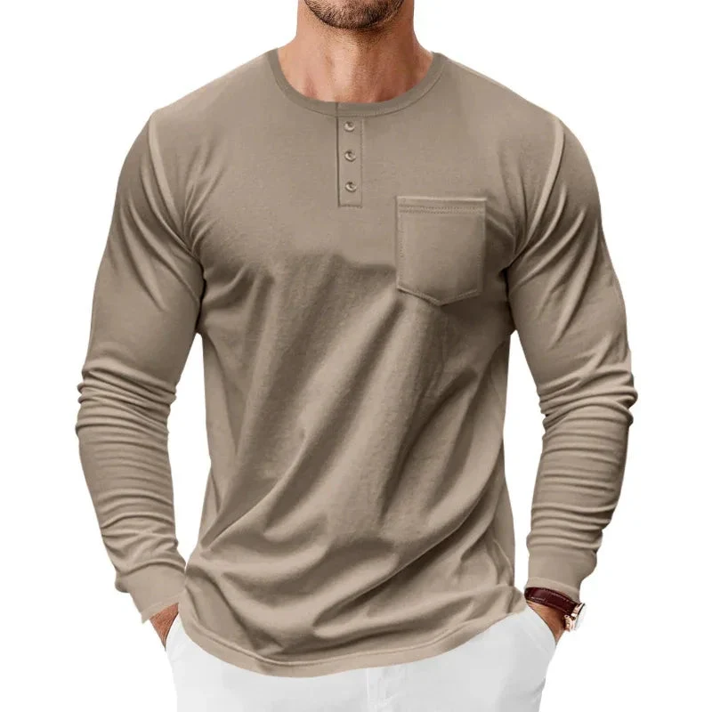 Men's Spring And Autumn Henley Long Sleeve Shirt