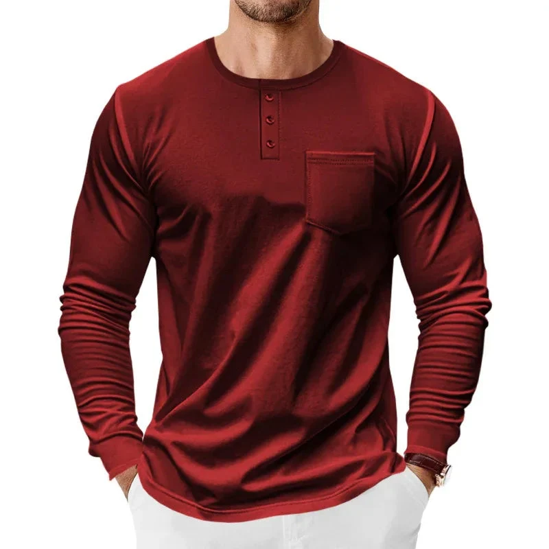 Men's Spring And Autumn Henley Long Sleeve Shirt