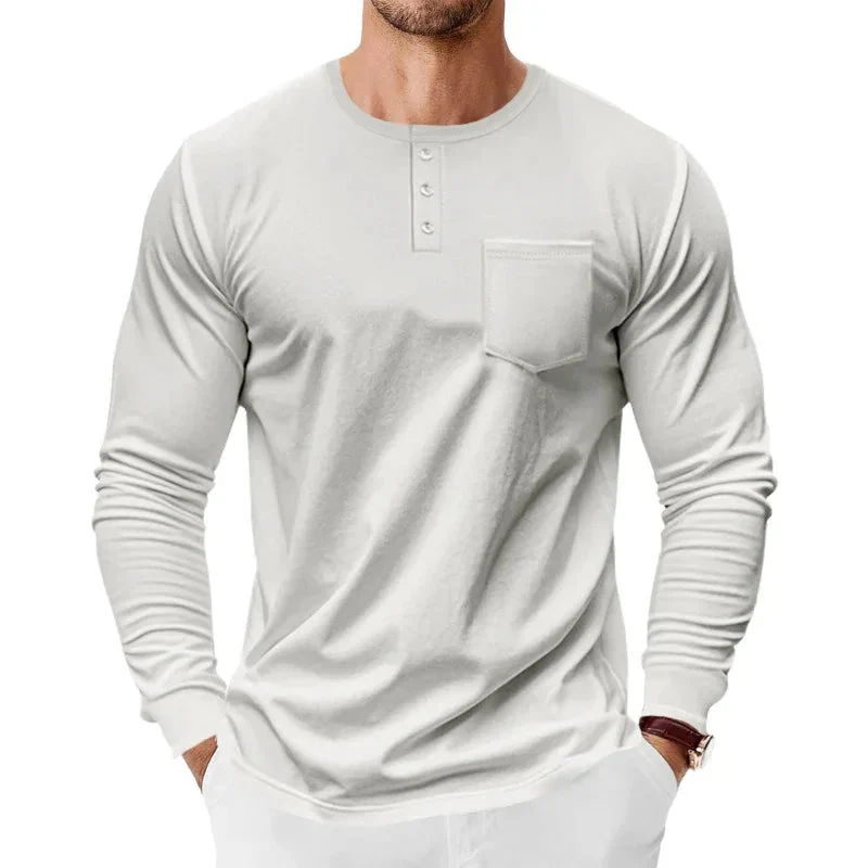 Men's Spring And Autumn Henley Long Sleeve Shirt