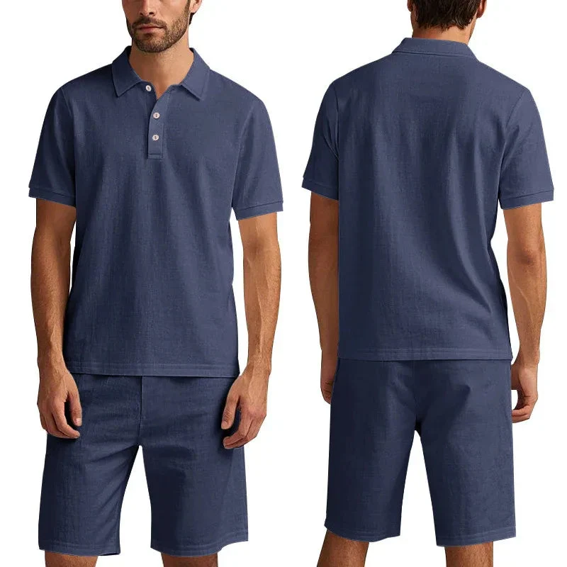 Summer Men's Loose Casual Linen Breathable Short Sleeve Shirts & Shorts Clothing Set