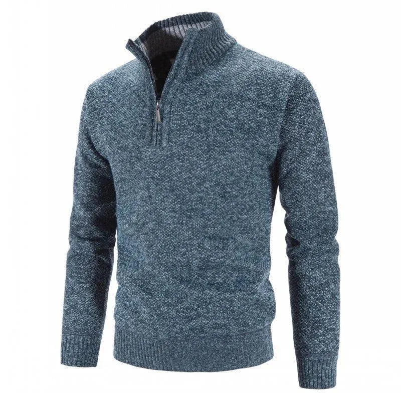 Men's Velvet Half-High Zipper Neck Pullover Sweater
