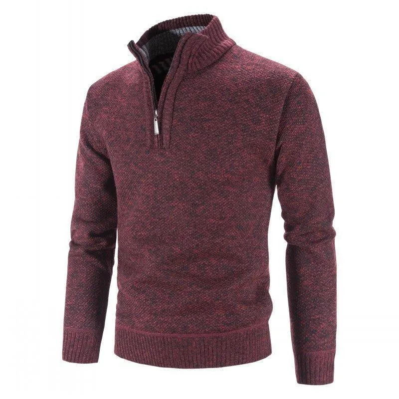 Men's Velvet Half-High Zipper Neck Pullover Sweater