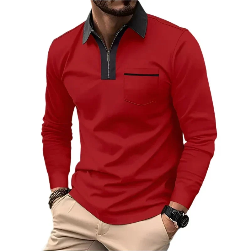 Men's Long Sleeve Zipper Casual Lapel Collar Polo Shirts