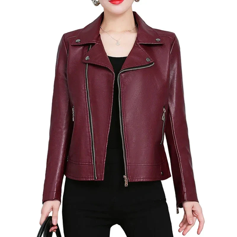 Versatile Short Women's Imitation Leather Jacket