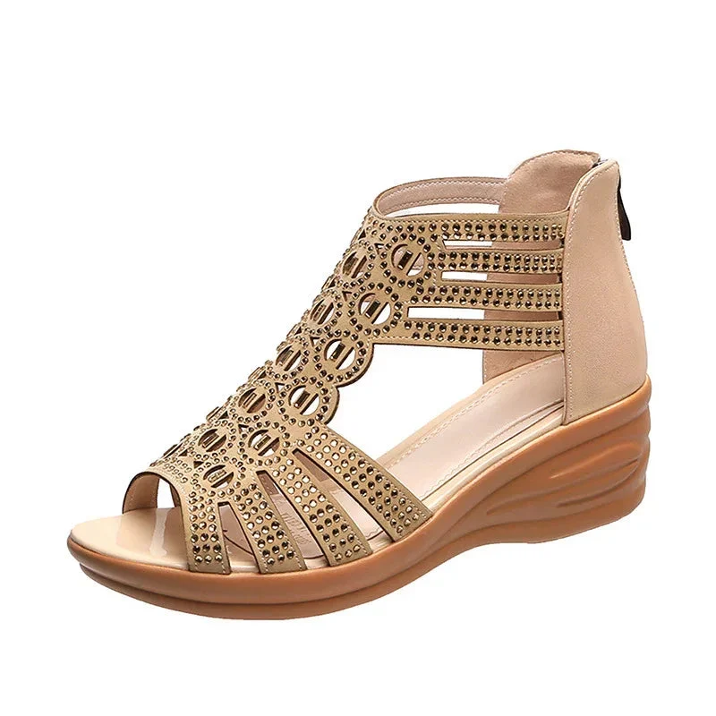 Women's Comfortable Zip Heels Footwear Sandals