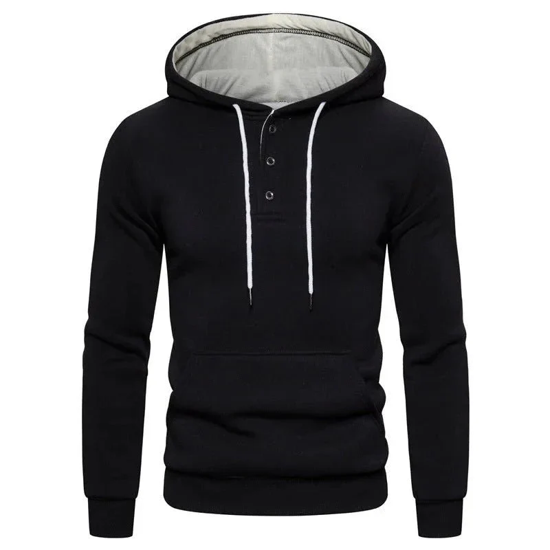 Buttoned Cotton Fleece Casual Hoodie