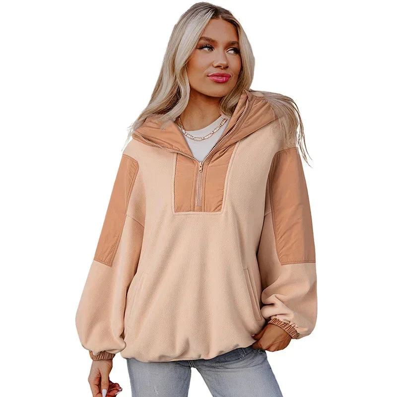Leisure Style Oversize Contrast Color Long Sleeves Women's Sweater Hoodie