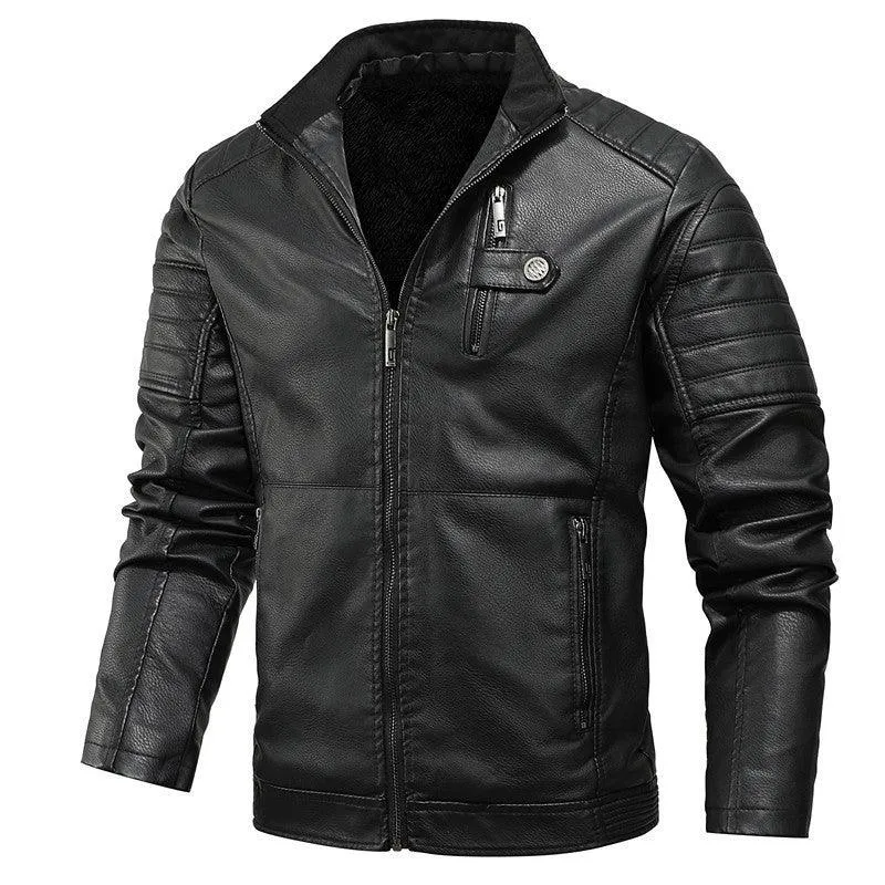 Men's Artificial Leather Velvet Thickening Motorcycle Jacket
