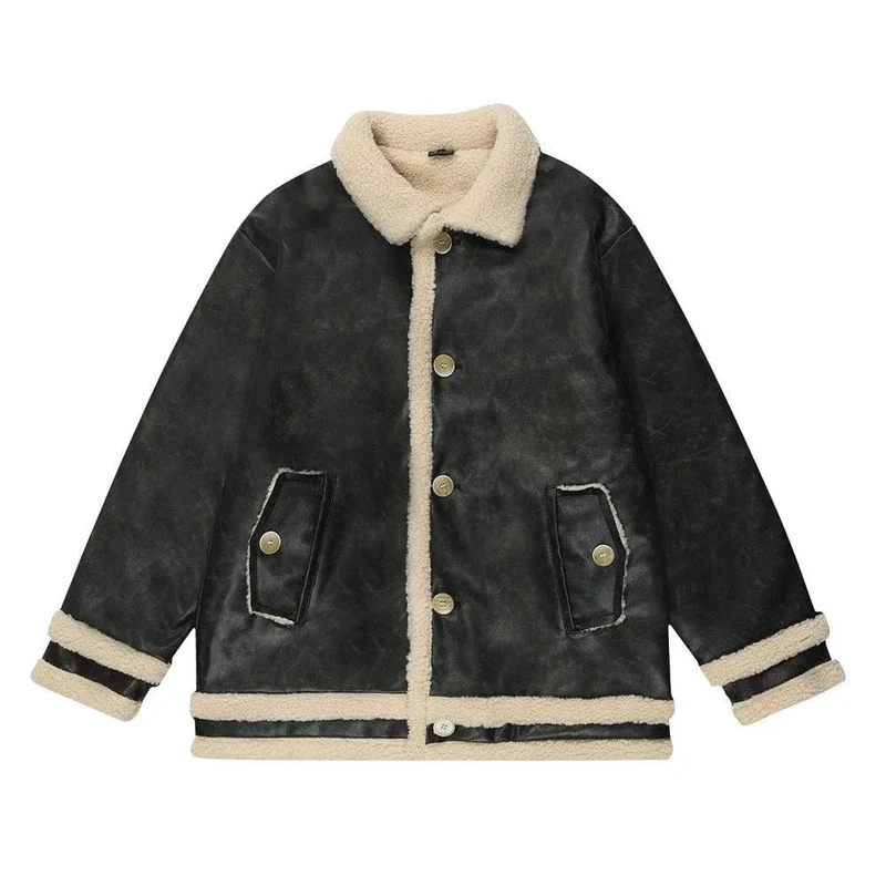 Fur Integrated Lamb Wool Loose Fit Coat Jacket