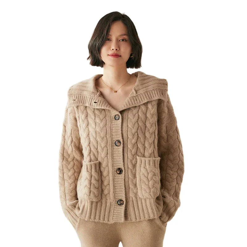 French Style Turtleneck Cashmere Cardigan Sweater For Women