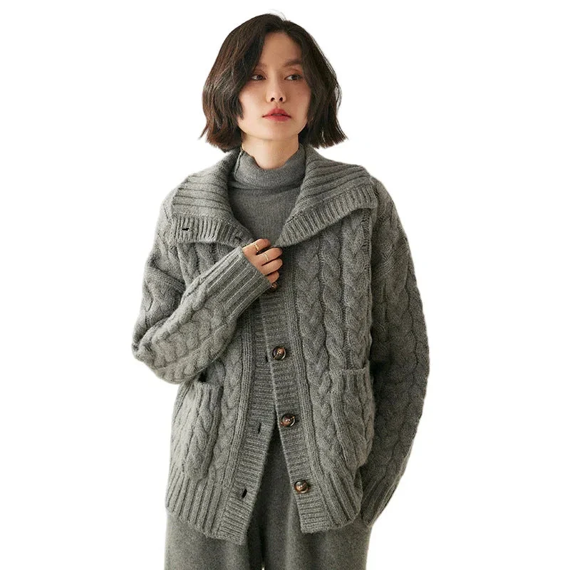 French Style Turtleneck Cashmere Cardigan Sweater For Women