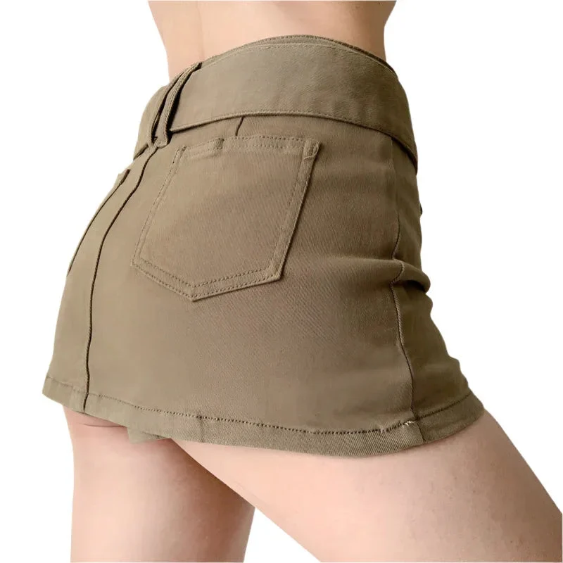 American Retro Wide Waistband Denim Mini Skirt