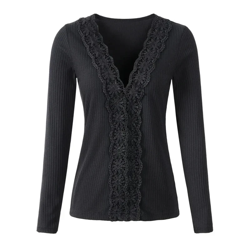 Lace Long Sleeve Sweater Bottoming Shirt Women's Slim Stretch Top