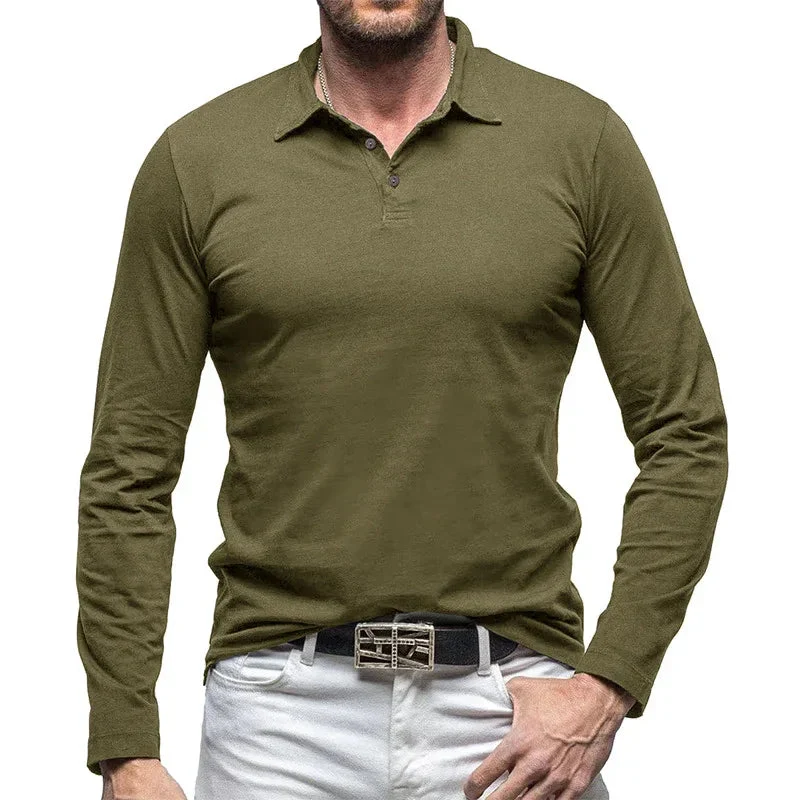 Retro Polo Shirt With Long Sleeves For Men