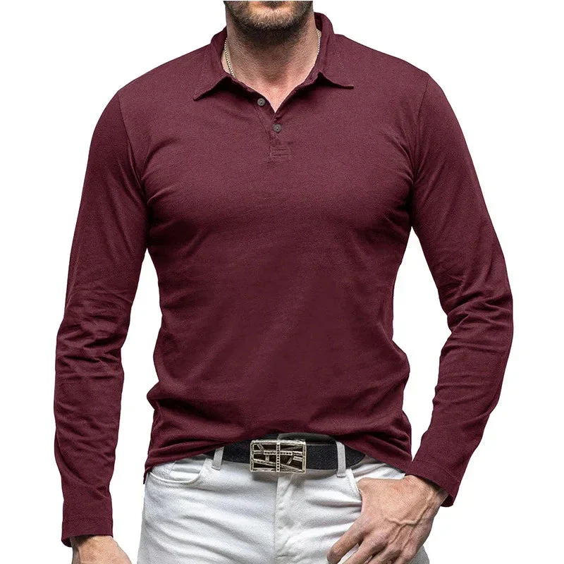 Retro Polo Shirt With Long Sleeves For Men