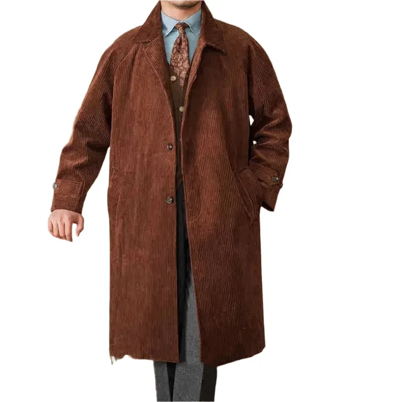 Autumn Long-Cut Loose Fit Raglan Sleeve Retro Coat For Men