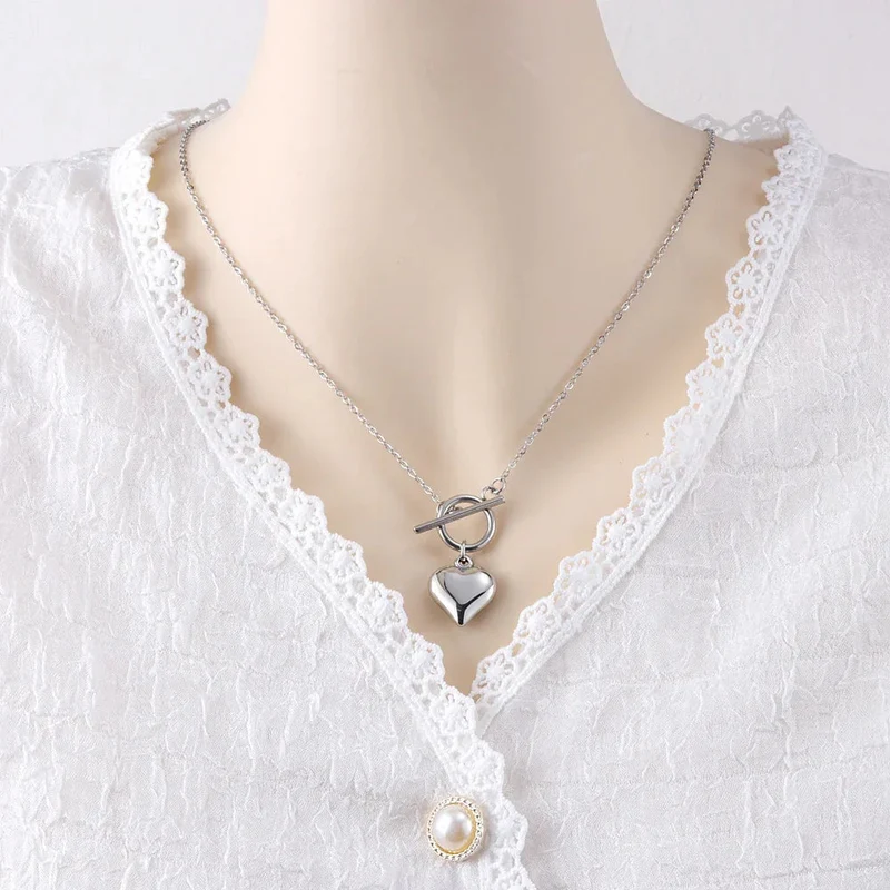 Stainless Steel OT Buckle Heart Necklace Ornament