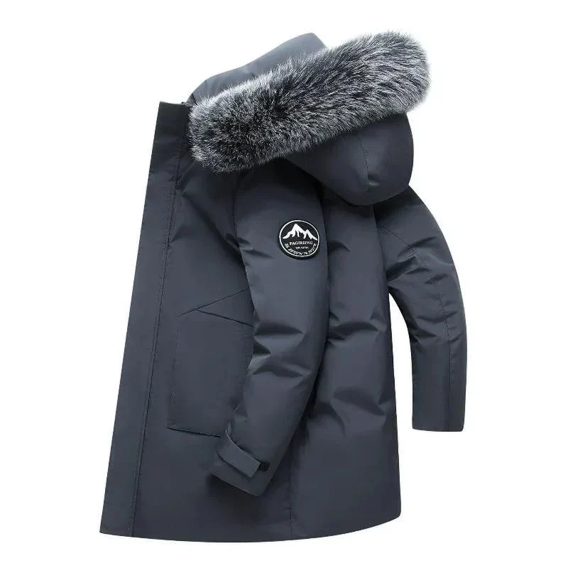 Men's Hooded Mid-Length Down Stuffed Warm Cold-Resistant Winter Jacket