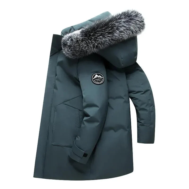 Men's Hooded Mid-Length Down Stuffed Warm Cold-Resistant Winter Jacket