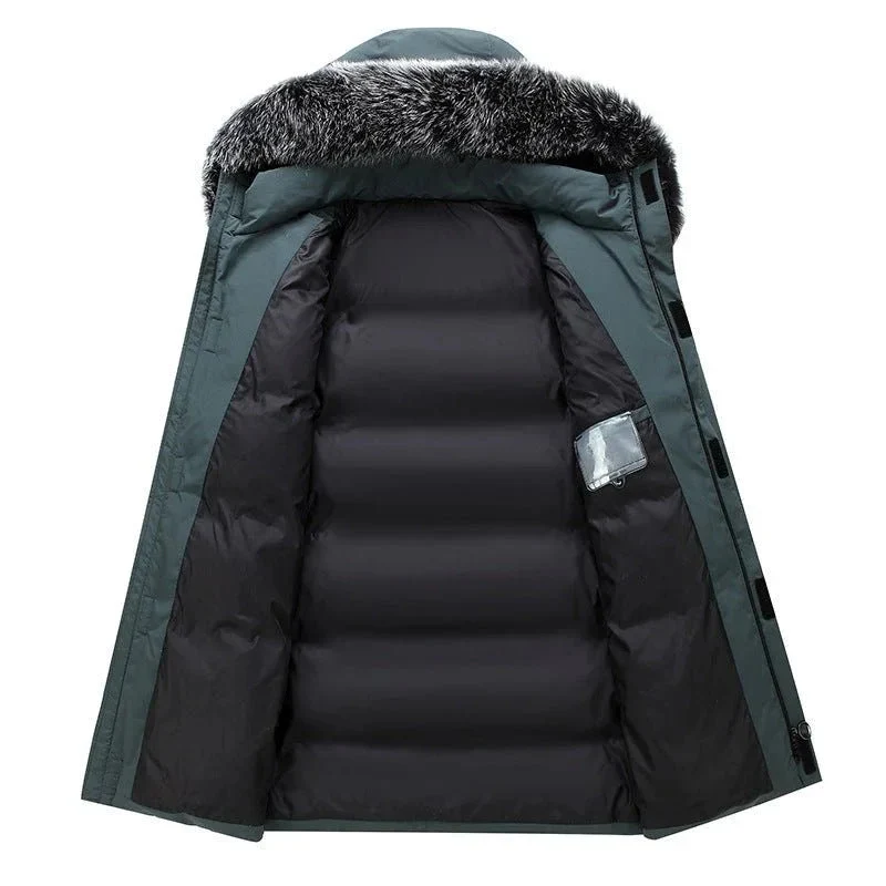 Men's Hooded Mid-Length Down Stuffed Warm Cold-Resistant Winter Jacket