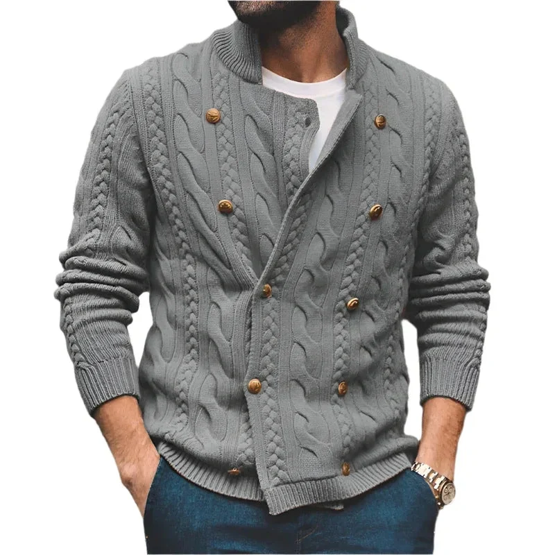 Men's Half Collar Double-Breasted Knitted Buttoned Sweaters