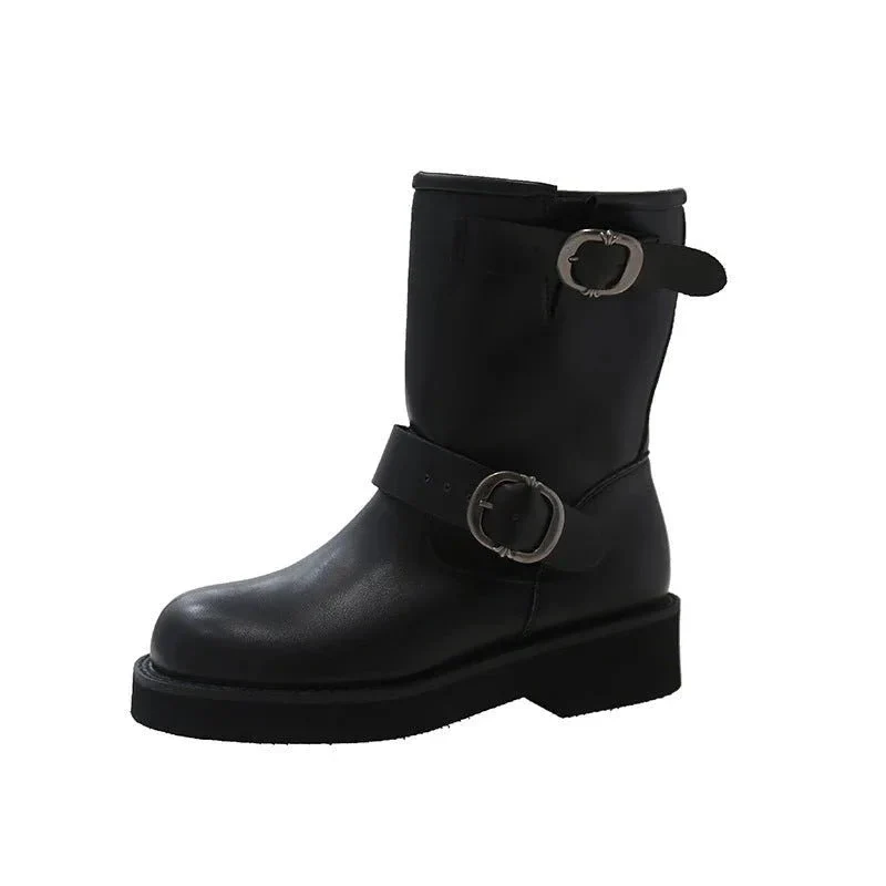 Women's Round Toe Vintage Martin Boots Shoes With Two Buckles