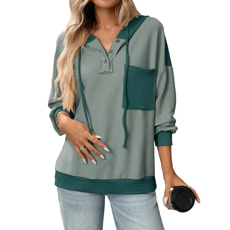 Women's Hoodie Contrast Color Twist Strip Hooded Sweater