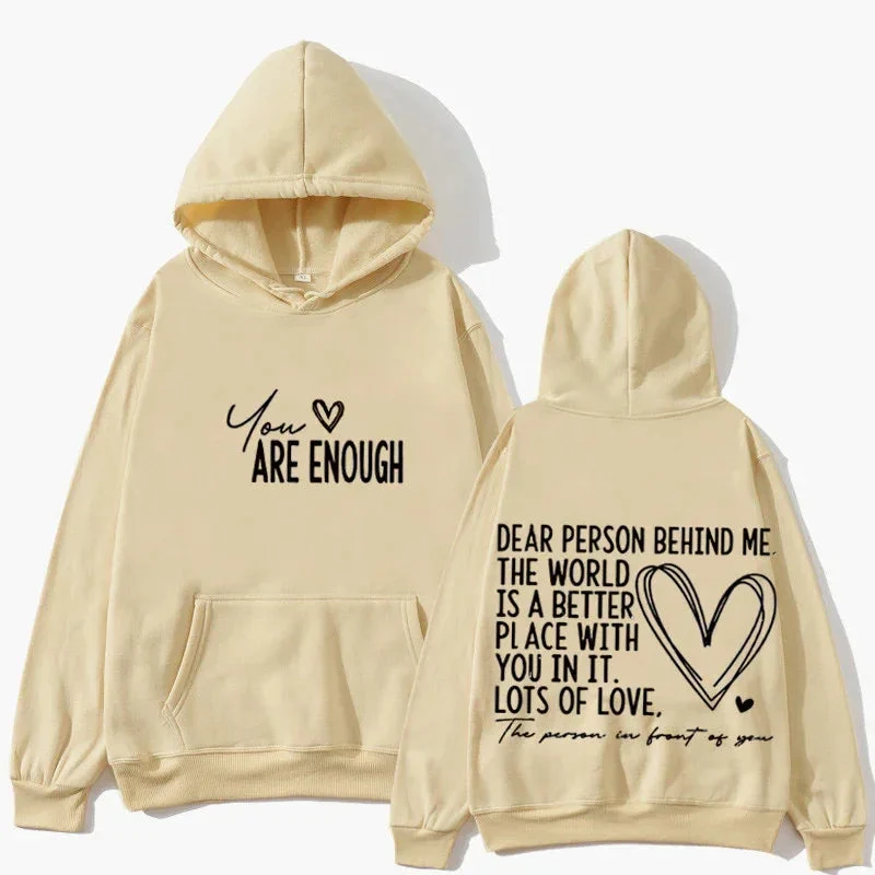 YOU ARE ENOUGH Inspirational Quote Women's Lettered Casual Hoodie