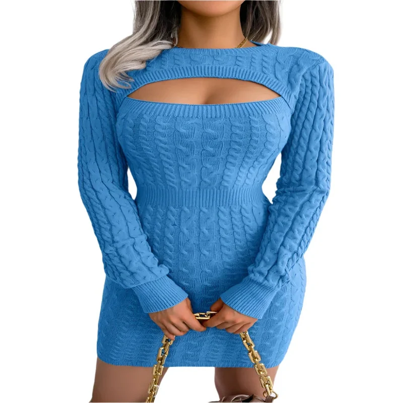 Acrylic Fabric Long Sleeves Solid Color Dress