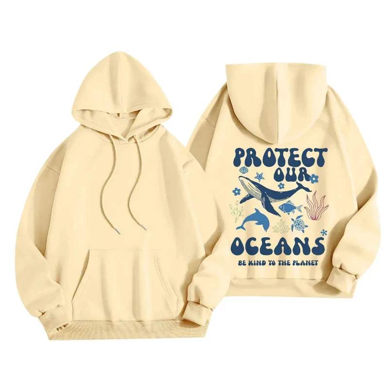 Women's Stylish And Lightweight Long Sleeve Save Our Oceans Pullover Hoodies