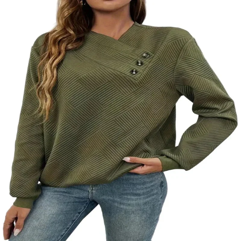 Women's Elegant Asymmetrical Hem Button-Front Long Sleeve Sweatshirt Sweaters
