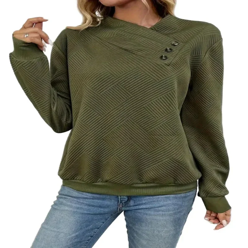Women's Elegant Asymmetrical Hem Button-Front Long Sleeve Sweatshirt Sweaters