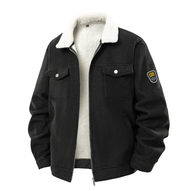 Fleece-Lined Thickened Warm Jacket Fashionable Lapel Workwear Lambswool Men's Coat