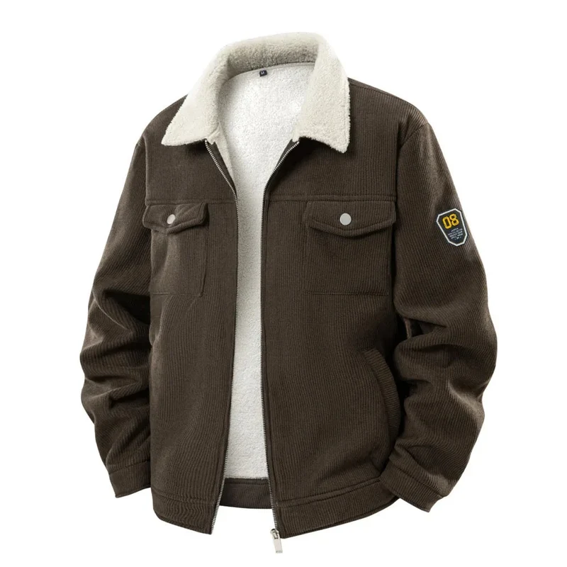 Fleece-Lined Thickened Warm Jacket Fashionable Lapel Workwear Lambswool Men's Coat