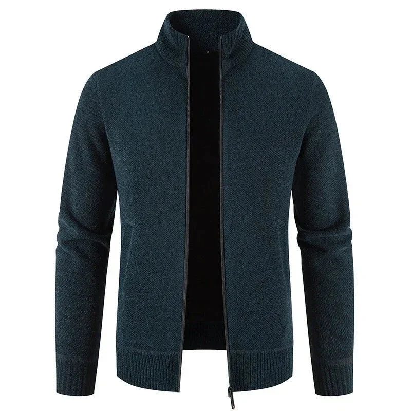 Fleece-Lined Thickened Men's Knitted Stand Collar Sweaters
