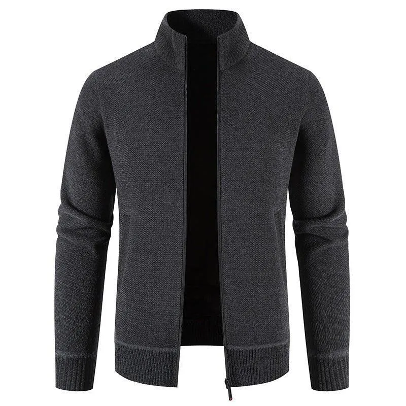 Fleece-Lined Thickened Men's Knitted Stand Collar Sweaters