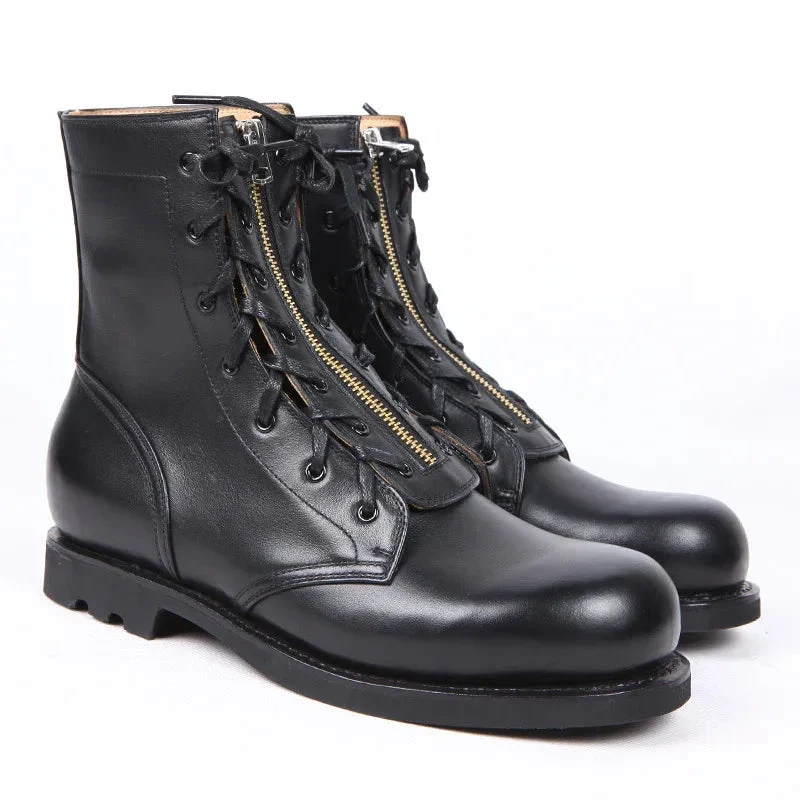 Leather High Top Round Toe Boots For Women