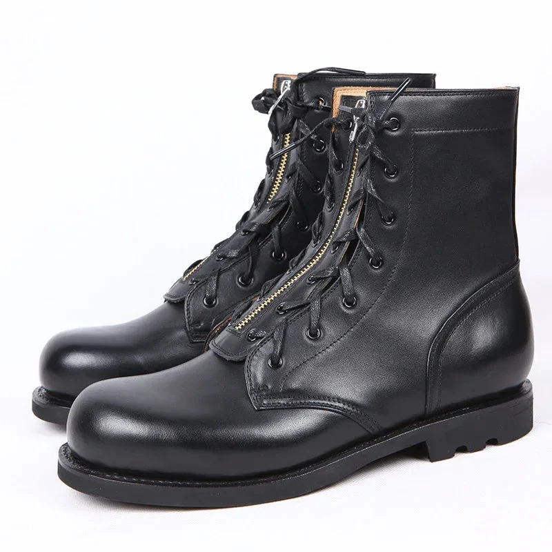 Leather High Top Round Toe Boots For Women